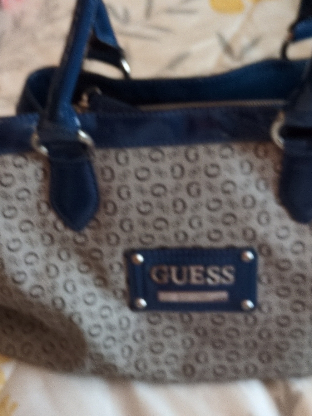 GUESS Blue and Beige Signature Shoulder Bag